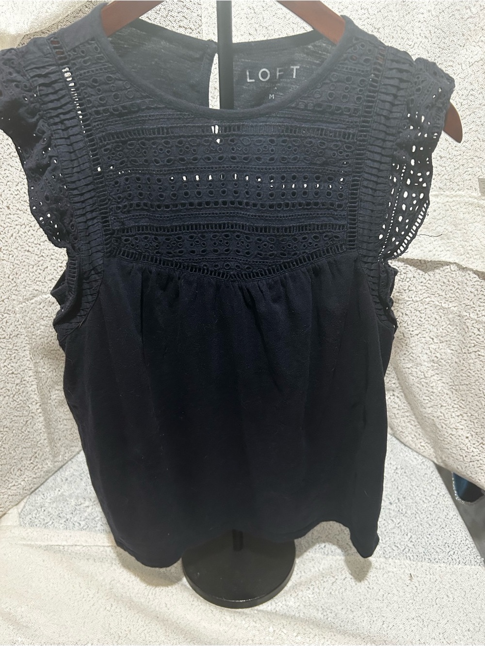 LOFT navy Eyelet Lace Sleeveless Blouse